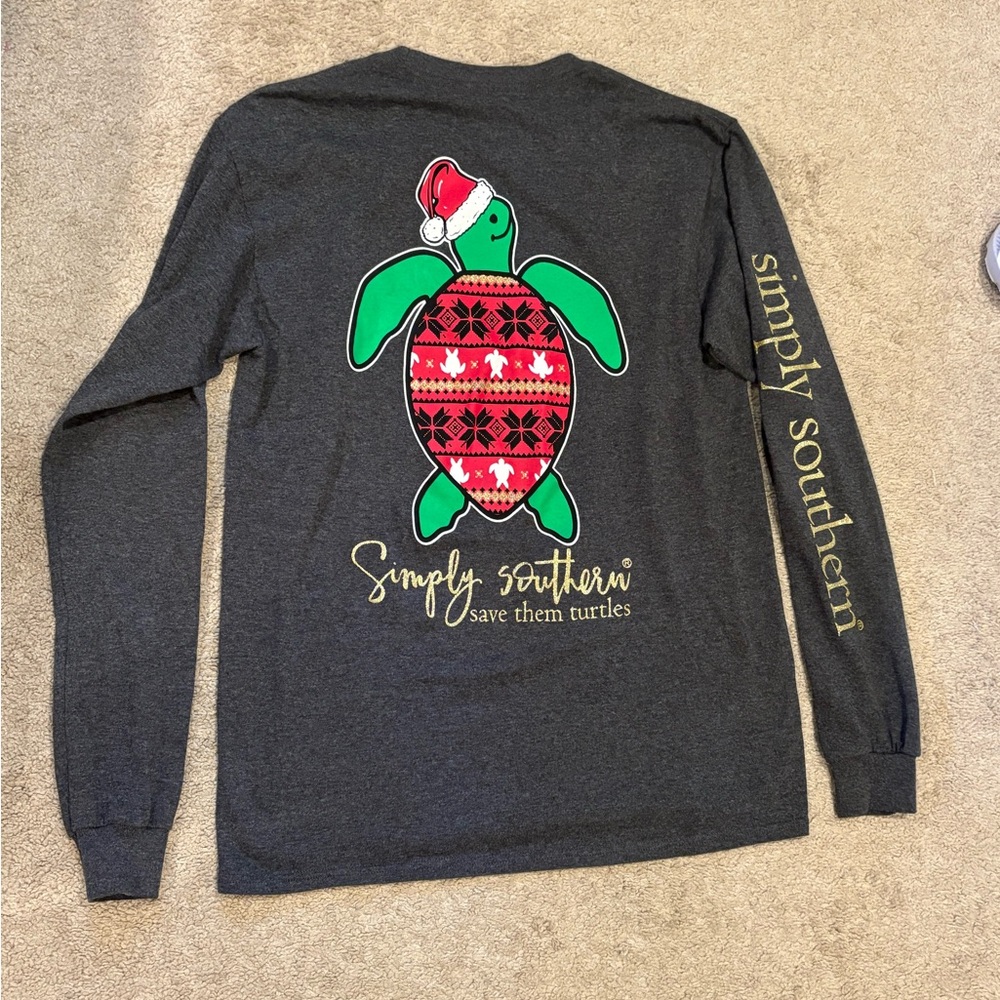 Simply Southern Charcoal Grey Shirt Holiday Turtle